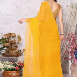 Satrani Yellow Embellished Saree With Unstitched Blouse image 2