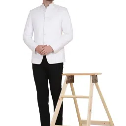 TAHVO White & Black Cotton Slim Fit Two Piece Suit image 4