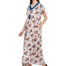 PATRORNA Cream Floral Print Nighty image 4
