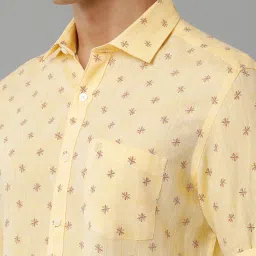 Linen Club Yellow Regular Fit Printed Linen Shirt image 4