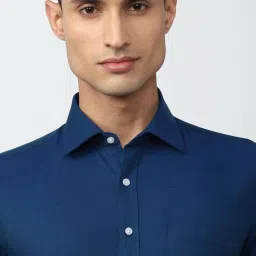 Van Heusen Blue Cotton Slim Fit Self Pattern Shirt image 4