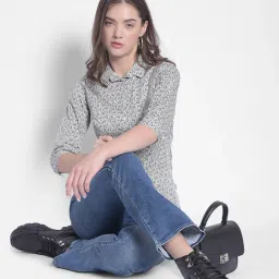 Crimsoune Club Black & White Floral Print Shirt image 4