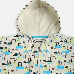 lil tomatoes Li'l Tomatoes Kids Ecru Cotton Printed Hoodie image 3