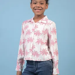 Crimsoune Club Girls Peach Slim Fit Floral Print Shirt image 4