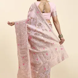 JUST FASHION Pink Linen Woven Saree With Unstitched Blouse image 2