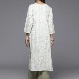 Indo Era Off-White & Green Embroidered Straight Kurta image 2