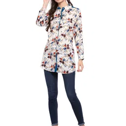 PATRORNA Cream Floral Print Shirt image 4