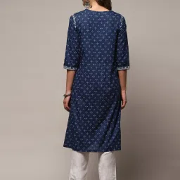 Biba Blue Printed Cotton Straight Kurta image 2
