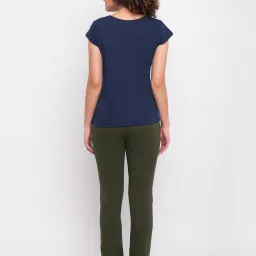 Clovia Blue & Green Cotton T-Shirt With Pyjamas image 2