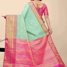 SHUBHKALA Pista Green Silk Woven Saree With Unstitched Blouse image 2