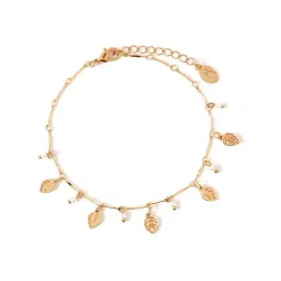 Accessorize London Gold Leaf and Pearl Charm Anklet image 2