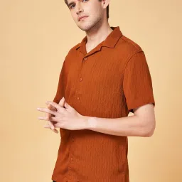 People by Pantaloons Rust Regular Fit Self Pattern Shirt image 4