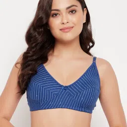 Clovia Blue Cotton Striped Full Coverage Bra image 1