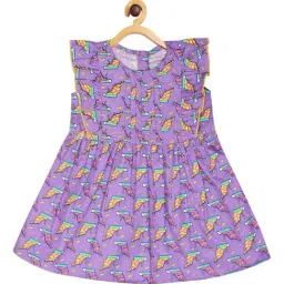 Creative Kid's Girls Purple & Yellow Cotton Printed Dress-picture-28