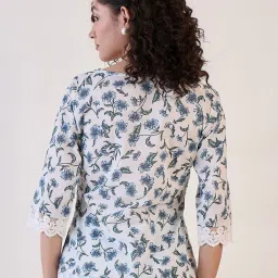 Powersutra White Cotton Print 3/4th sleeve Top image 2