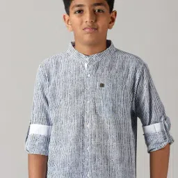 Kiddopanti Kids White & Blue Striped Full Sleeves Shirt-image-47