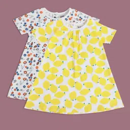 MINIKLUB Kids Yellow & Blue Printed Dress (Pack Of 2)-picture-47