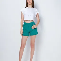 Cover Story Green Denim Shorts image 4