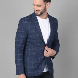 Crimsoune Club Navy Blue Slim Fit Checks Blazer image 4