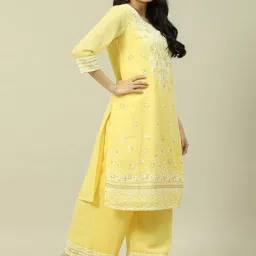 Rangriti Yellow Embroidered Straight Kurta image 4