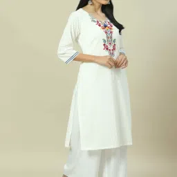 Rangriti White Cotton Printed Straight Kurta image 4