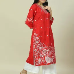 Rangriti Red Printed Straight Kurta image 4