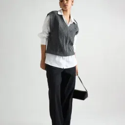 FEMMELLA Grey Acrylic Solid Relaxed Fit Sweater image 4