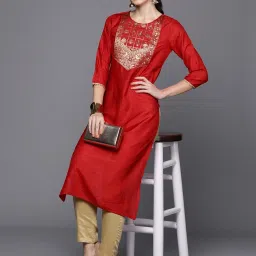 Indo Era Red Printed Straight Kurta image 4