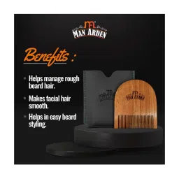 Man Arden Pure Neem Wooden U Shaped Beard Comb with Premium Faux Leather Pouch image 4