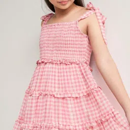AND girl Kids Pink & White Chequered Dress image 5