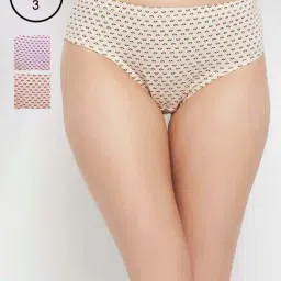 Clovia White & Pink Cotton Floral Print Hipster Panty - Pack of 3-image-87