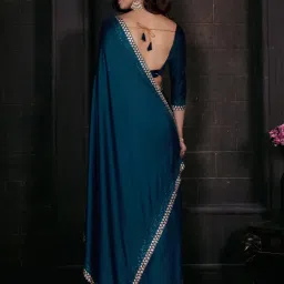 Saree Mall Blue Silk Embellished Saree With Unstitched Blouse image 2