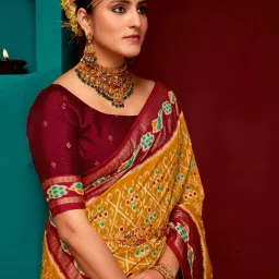 Saree Mall Mustard & Maroon Silk Printed Saree With Unstitched Blouse image 2
