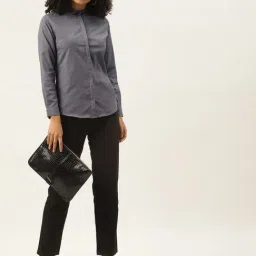 Hancock Grey Pure Cotton Slim Fit Solid Formal Shirt image 4