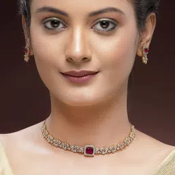 KARATCART Women Gold-Plated Floral Vine Design American Diamond Necklace & Earrings Set image 3