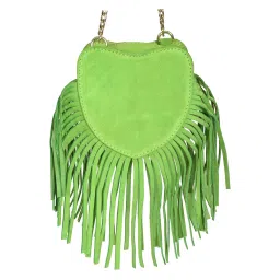 Sassora Green Premium Leather Heart Shape Suede Small Sling Bag image 2