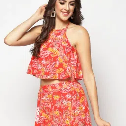 Sera Coral Printed Crop Top With Skirt image 3