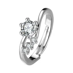 Designs & You Silver-Plated American Diamond Studded Adjustable Finger Ring image 2