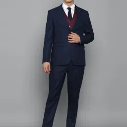 Allen Solly Navy Blue Slim Fit Checks Three Piece Suit image 5