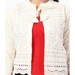 Aarika Kids White Embroidered Jacket image 5