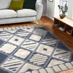 Obsessions Cream Pin Striped Diamond Shaggy Carpet - Large-picture-48
