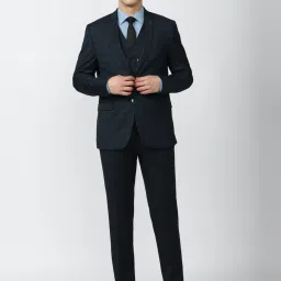 Van Heusen Navy Blue Slim Fit Checks Four Piece Suit image 5