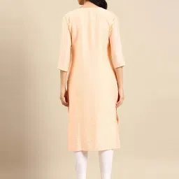 showoffff SHOWOFF Peach Cotton Embellished Straight Kurta image 2