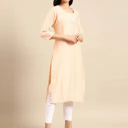 showoffff SHOWOFF Peach Cotton Embellished Straight Kurta image 3