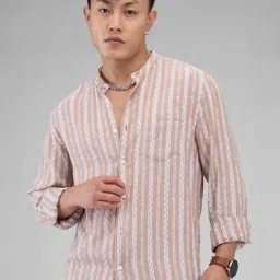 Vastrado Beige Cotton Relaxed Fit Striped Shirt-picture-10