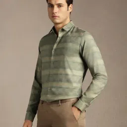 Louis Philippe Green Cotton Slim Fit Striped Shirt image 3