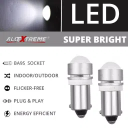 AllExtreme EXBA9SW BA9S LED Parking Light Super Bright Ceramic Car Interior License Plate Wedge Dome Trunk Dashboard Bulb for Car Bike and Motorcycle (3W, White, 2 PCS) image 2