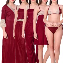 N-Gal Maroon Lace 8 Piece Nighty image 1
