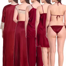N-Gal Maroon Lace 8 Piece Nighty image 3
