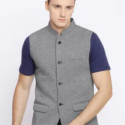 Basics Men Grey Solid Open Front Jacket-image-37